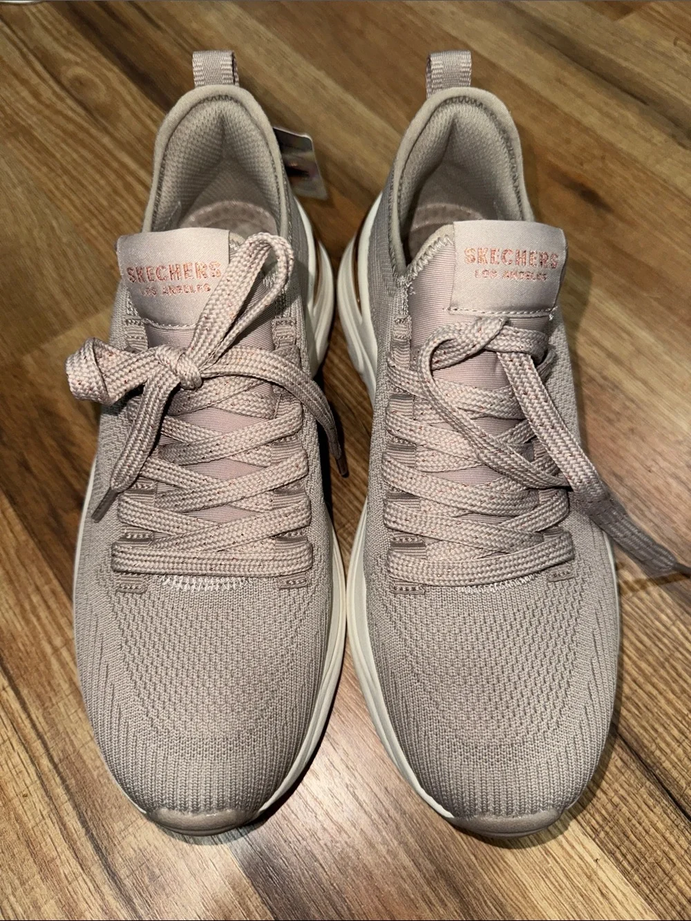 Skechers Women's Beige Knit Slip-On Athletic Sneakers